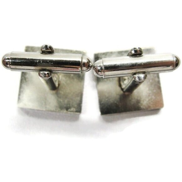 Silver Tone Diamond Cut Square Design Edge Cufflinks Smooth & Rough - Picture 8 of 8
